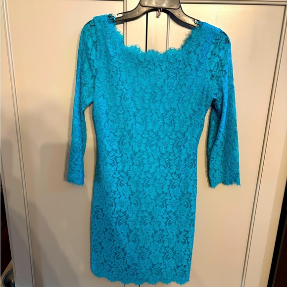 DVF Diane Von Furstenberg Sz4 Zarita Dress Teal Lace, 3/4 Long Sleeves - Picture 1 of 7
